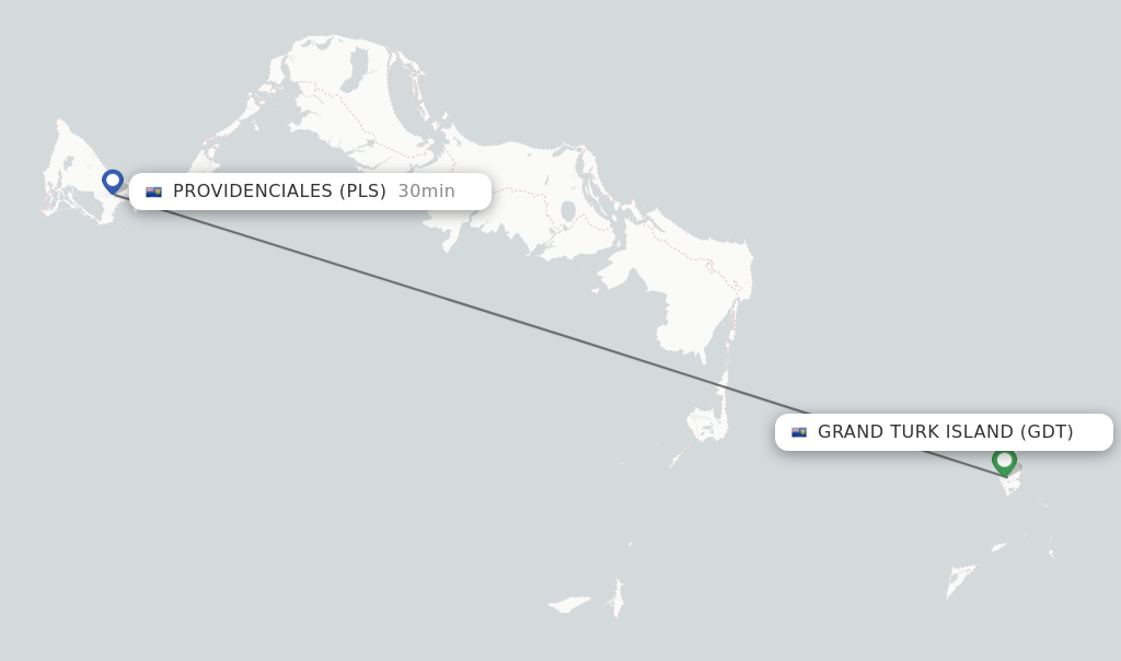 Flights from Grand Turk Island to Providenciales route map
