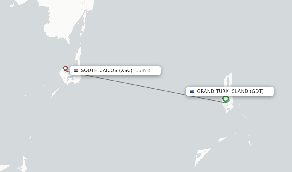 Flights from Grand Turk Island to South Caicos route map