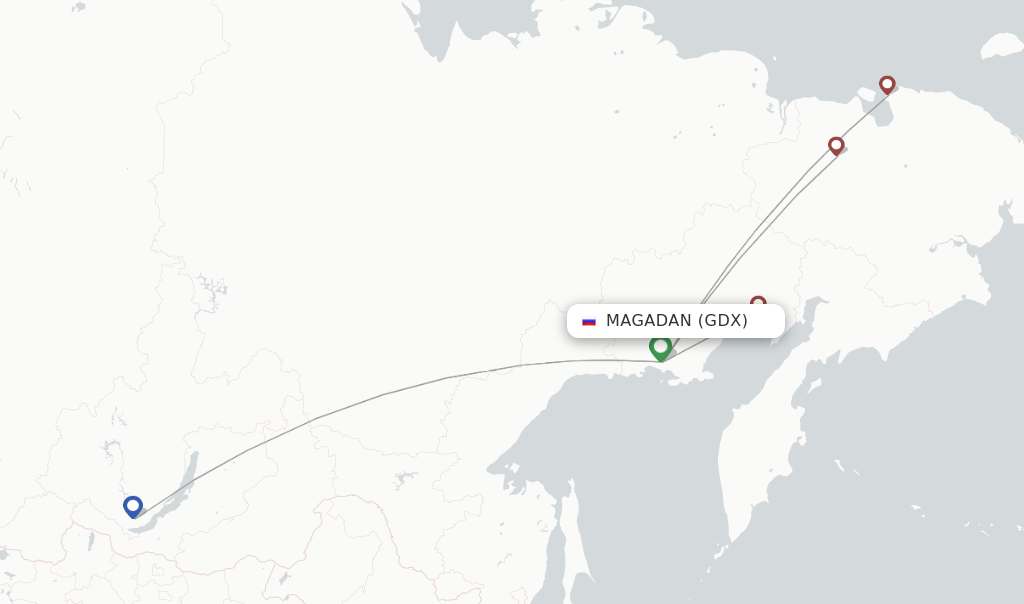 Route map with flights from Magadan with IrAero