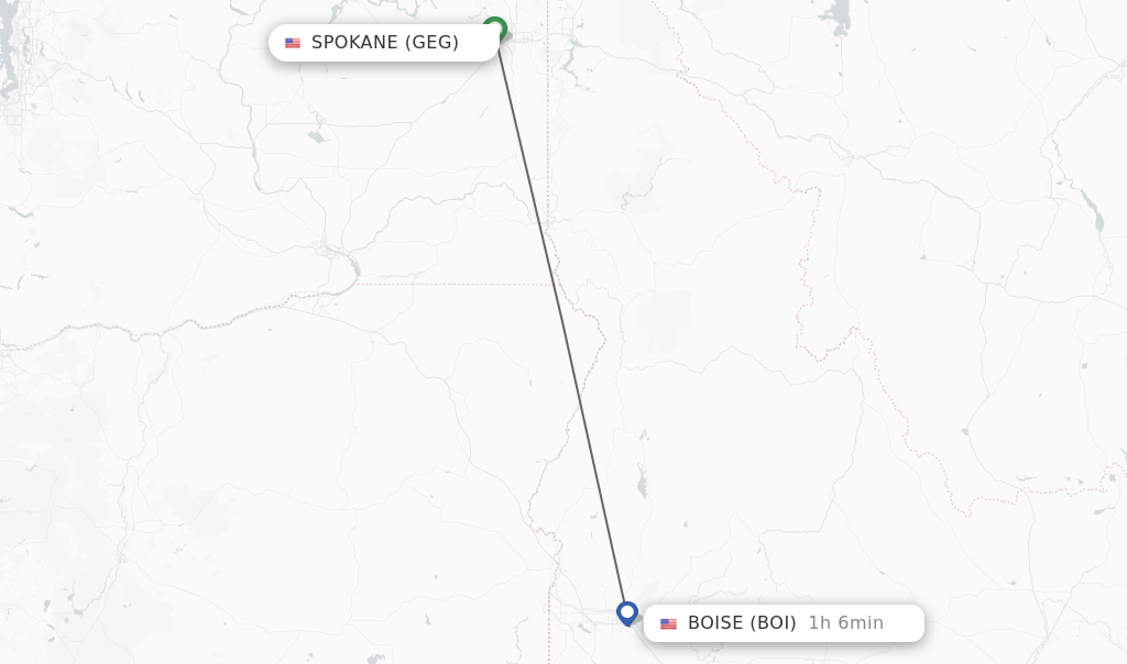 Flights from Spokane to Boise route map