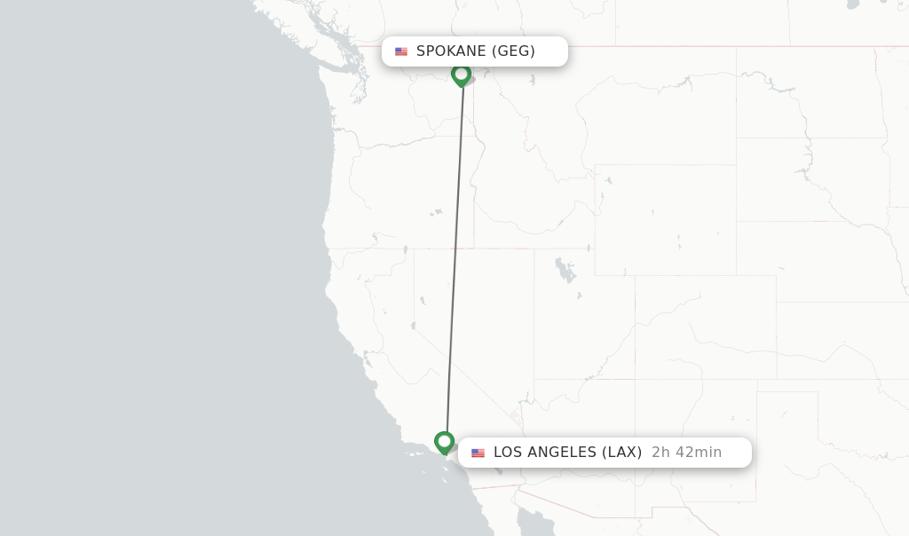 Flights from Spokane to Los Angeles route map