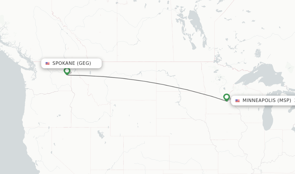 Flights from Spokane to Minneapolis route map