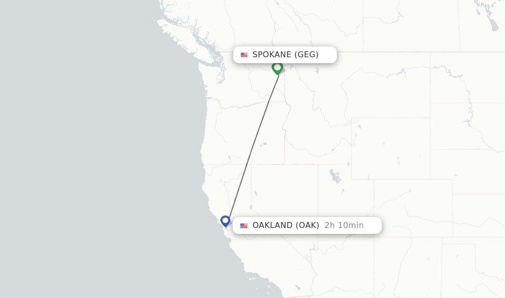 Flights from Spokane to Oakland route map