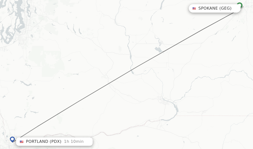 Flights from Spokane to Portland route map