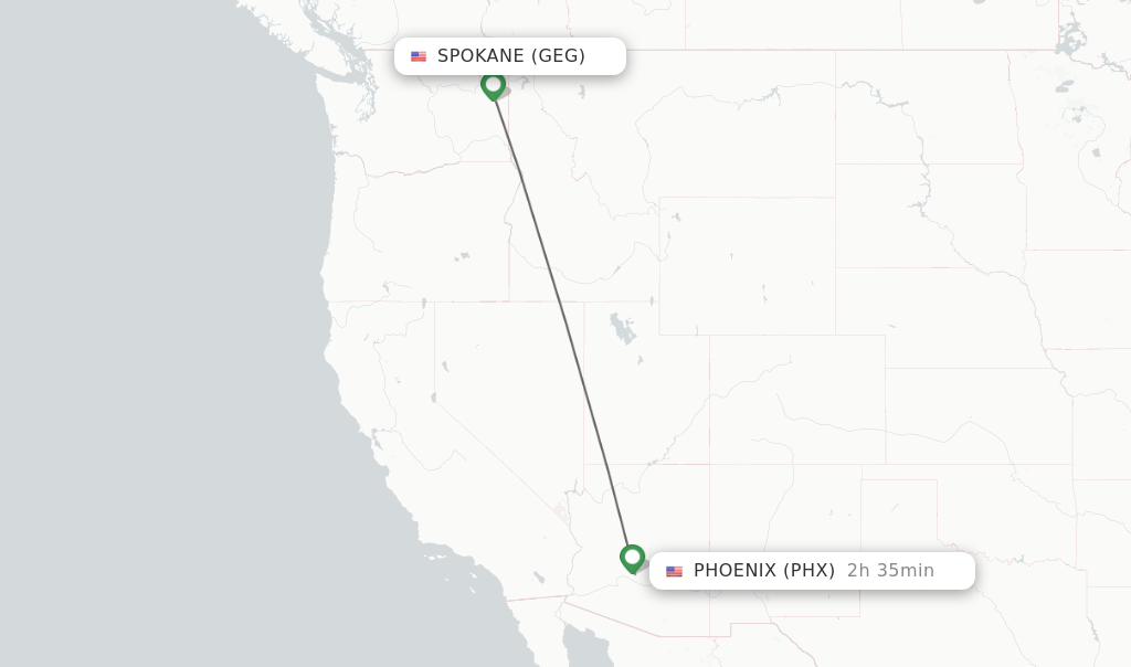 Flights from Spokane to Phoenix route map