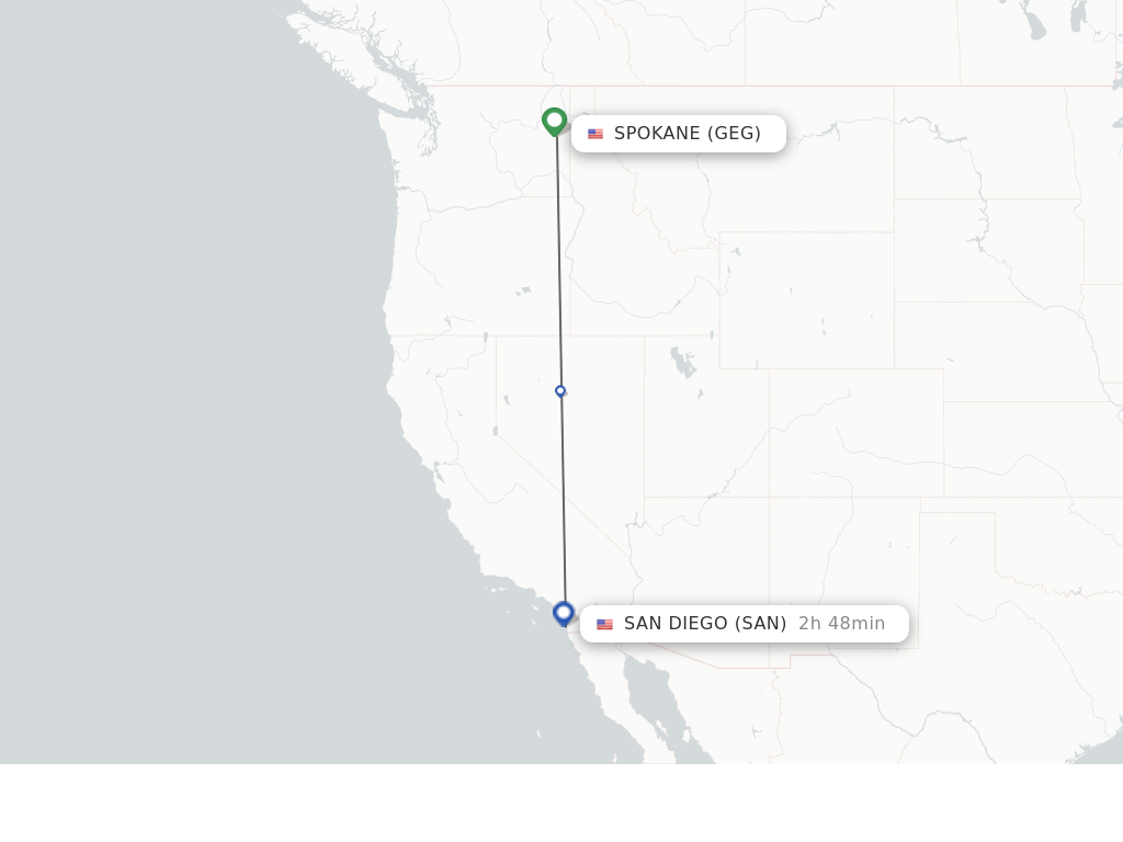 Flights from Spokane to San Diego route map