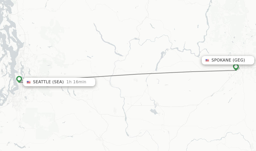 Flights from Spokane to Seattle route map