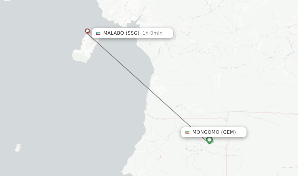 Flights from Mongomo to Malabo route map