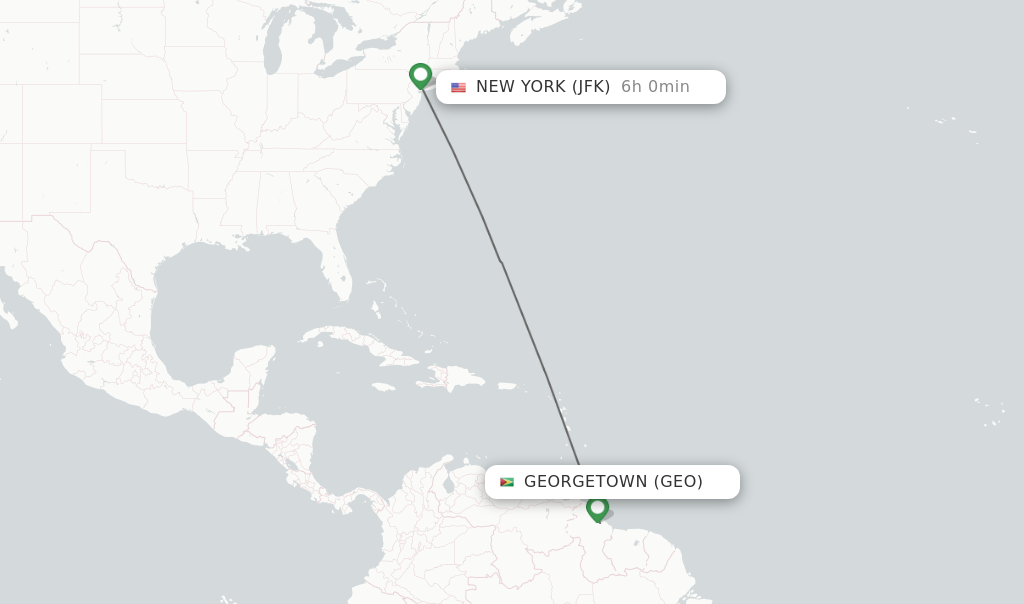 Flights from Georgetown to New York route map