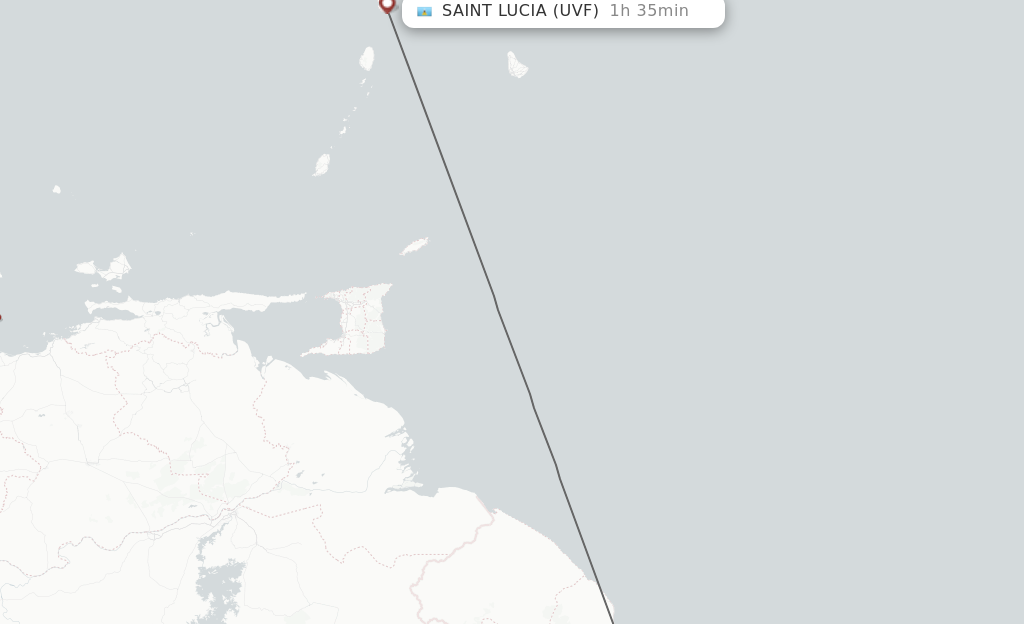 Flights from Georgetown to Saint Lucia route map