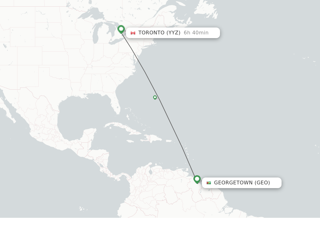 Flights from Georgetown to Toronto route map