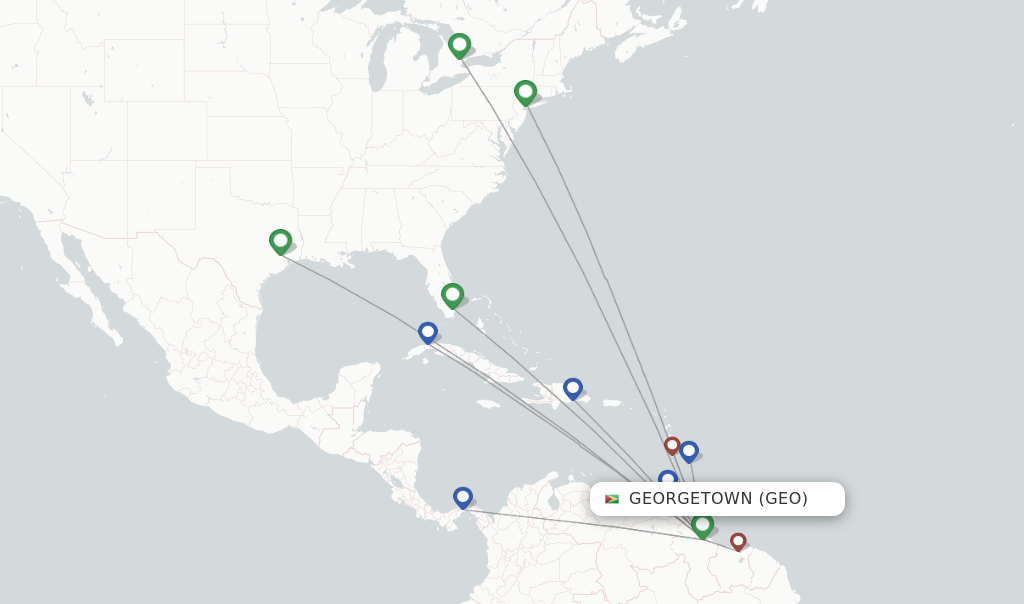 Flights from Georgetown to Antigua route map