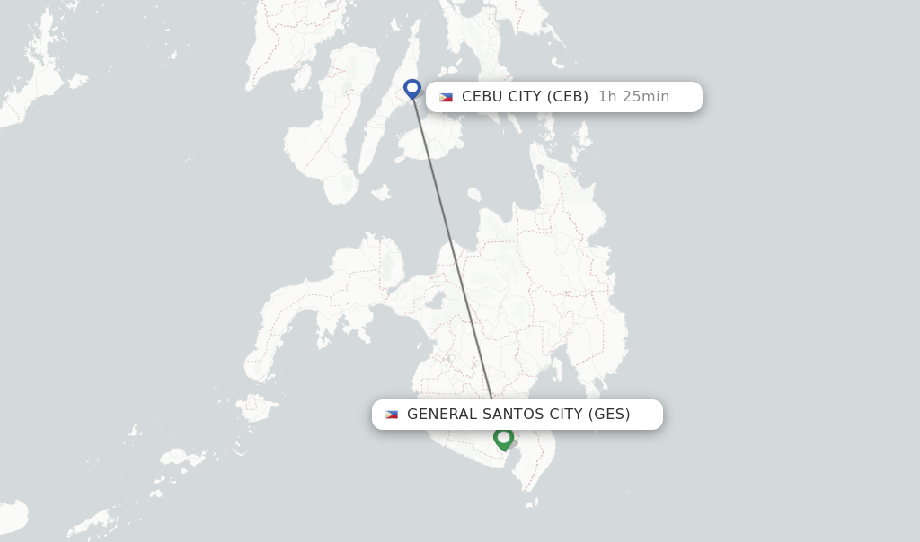 Flights from General Santos City to Cebu City route map