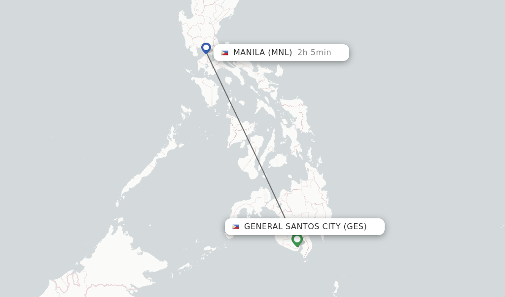 Flights from General Santos City to Manila route map