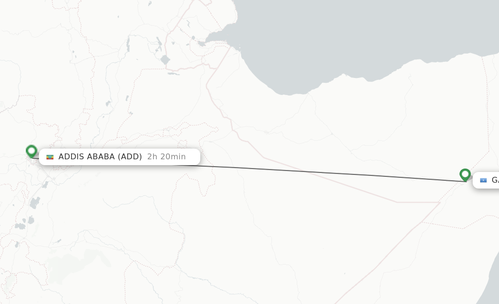 Flights from Garowe to Addis Ababa route map