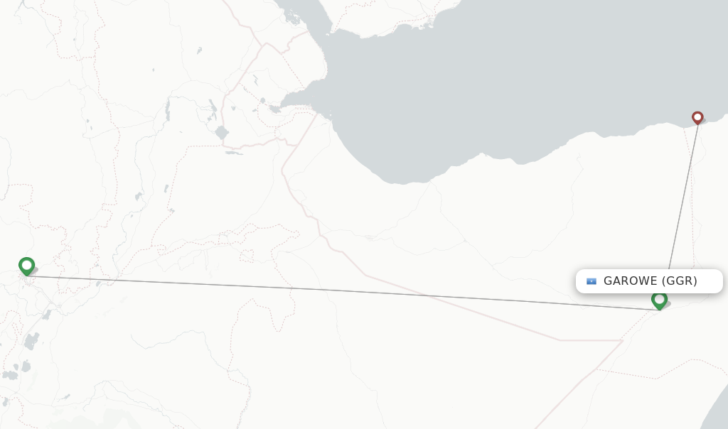 Route map with flights from Garowe with Ethiopian
