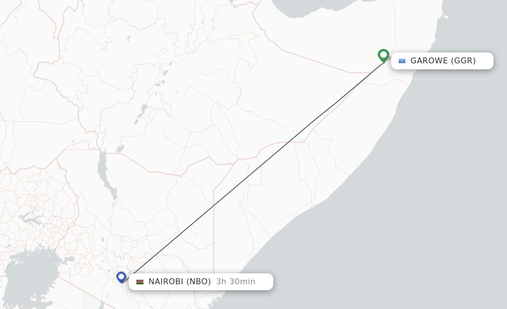 Flights from Garowe to Nairobi route map