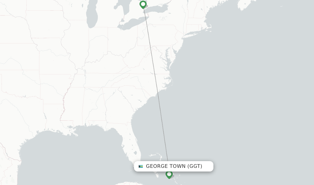 Route map with flights from George Town with Air Canada