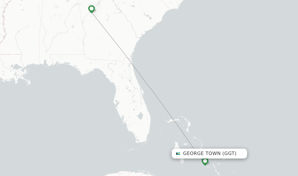 Route map with flights from George Town with Delta