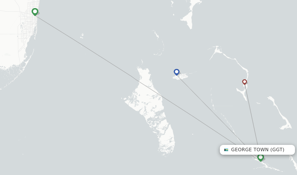 Route map with flights from George Town with Bahamasair