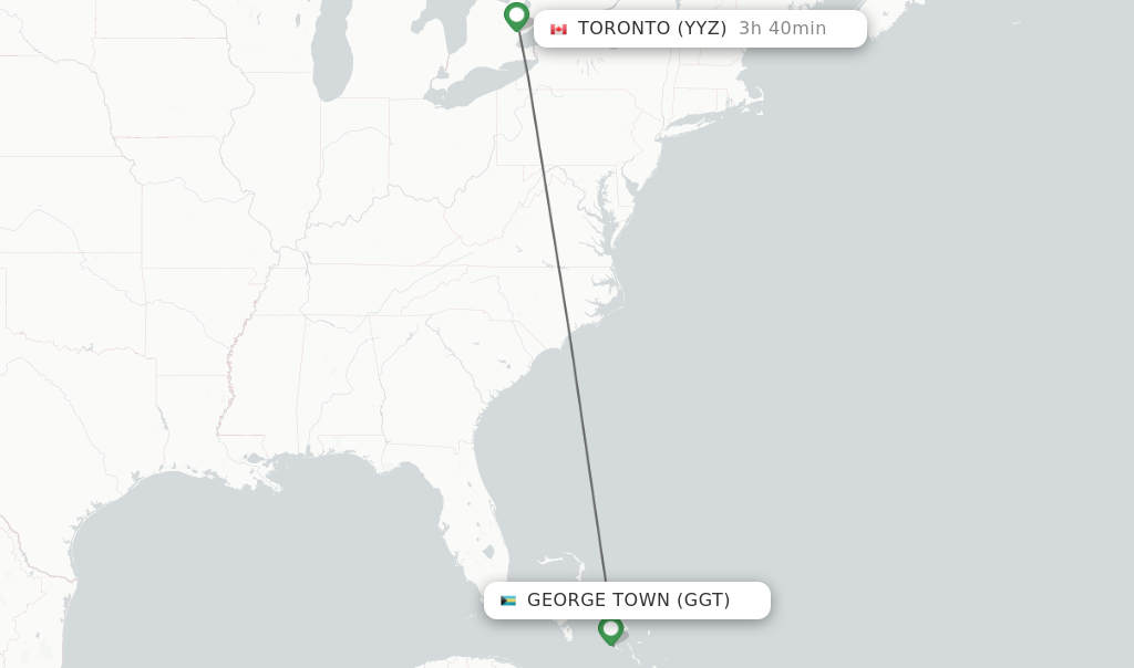 Flights from George Town to Toronto route map