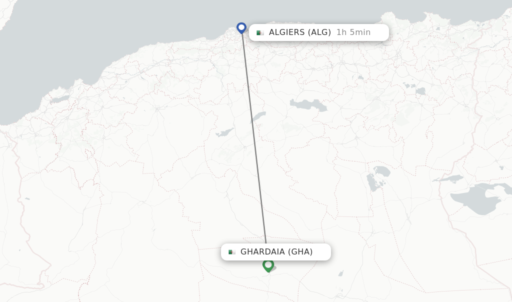Flights from Ghardaia to Algiers route map