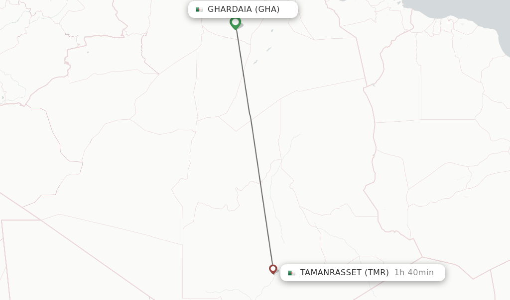 Flights from Ghardaia to Tamanrasset route map