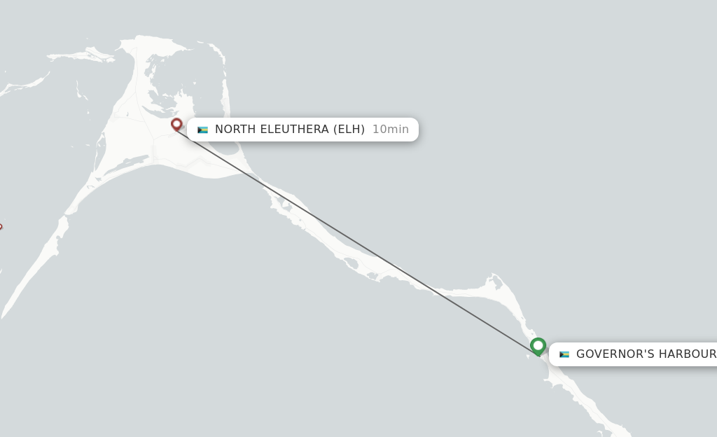 Flights from Governor's Harbour to North Eleuthera route map