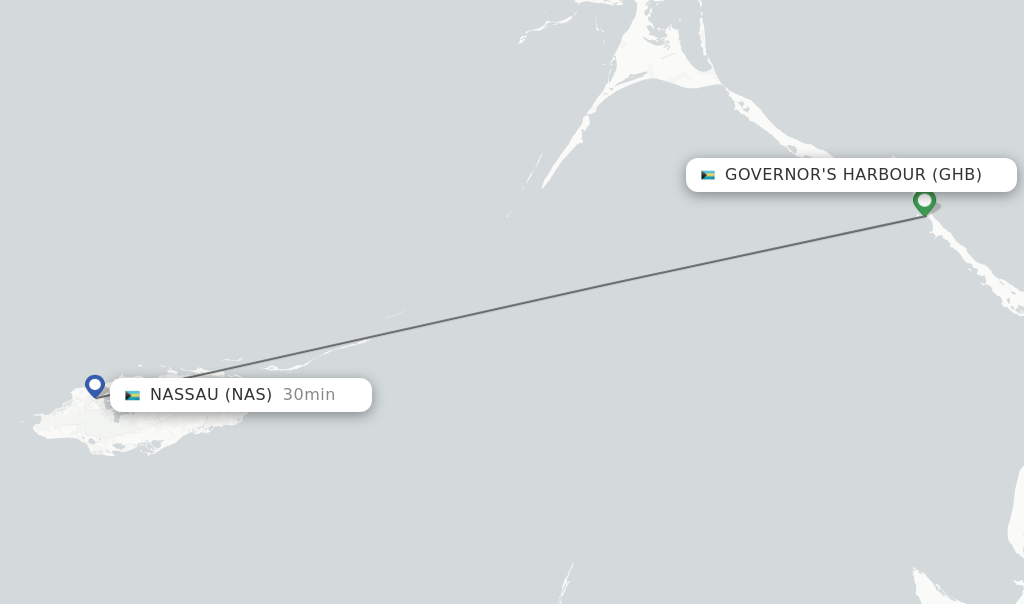Flights from Governor's Harbour to Nassau route map