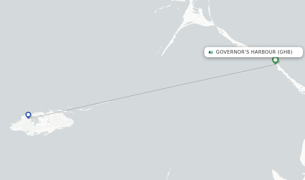Route map with flights from Governor's Harbour with Bahamasair