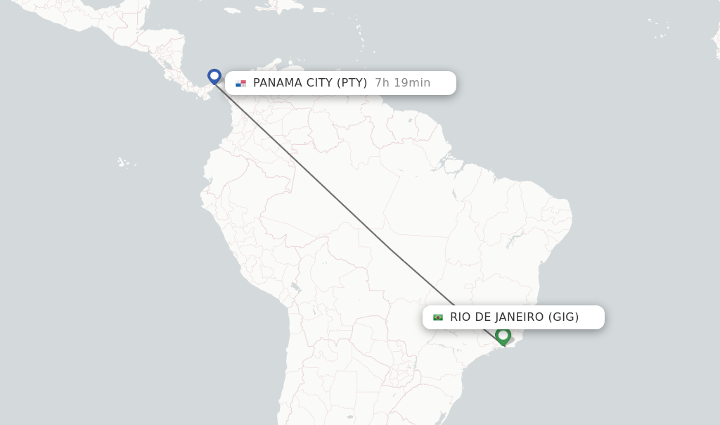 Flights from Rio De Janeiro to Panama City route map