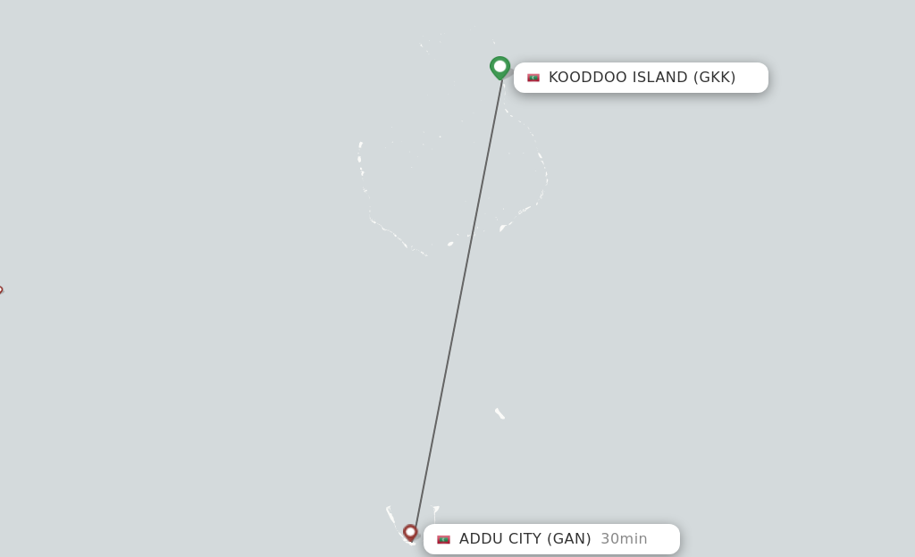 Flights from Kooddoo Island to Gan Island route map