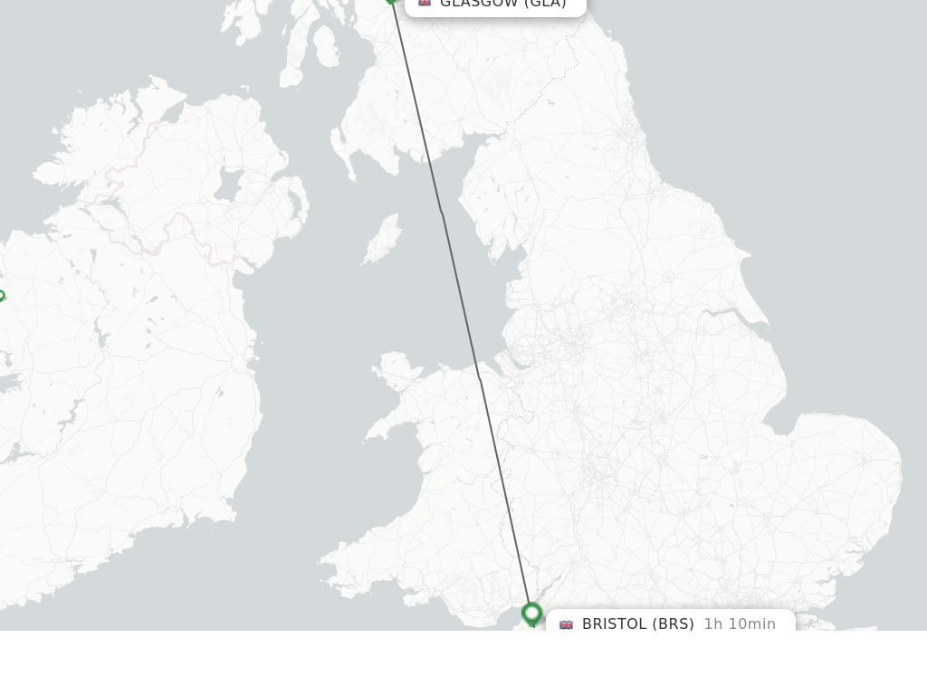Flights from Glasgow to Bristol route map