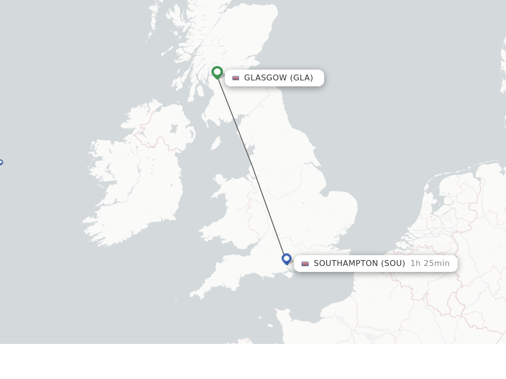 Flights from Glasgow to Southampton route map