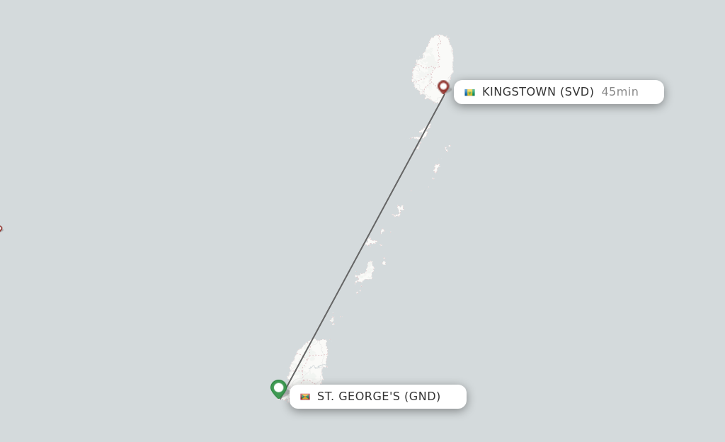 Flights from St. George's to Saint Vincent route map