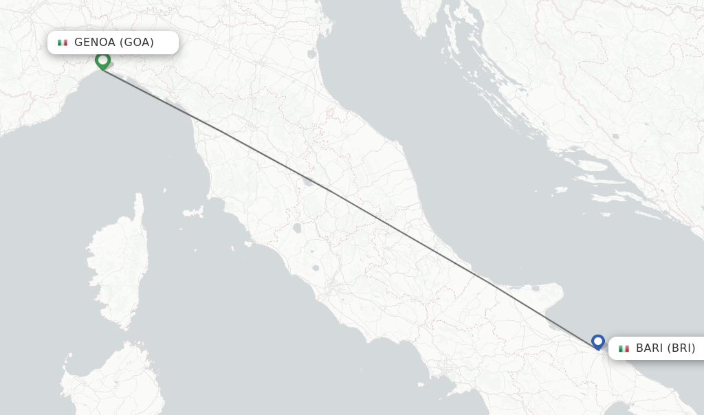 Flights from Genoa to Bari route map