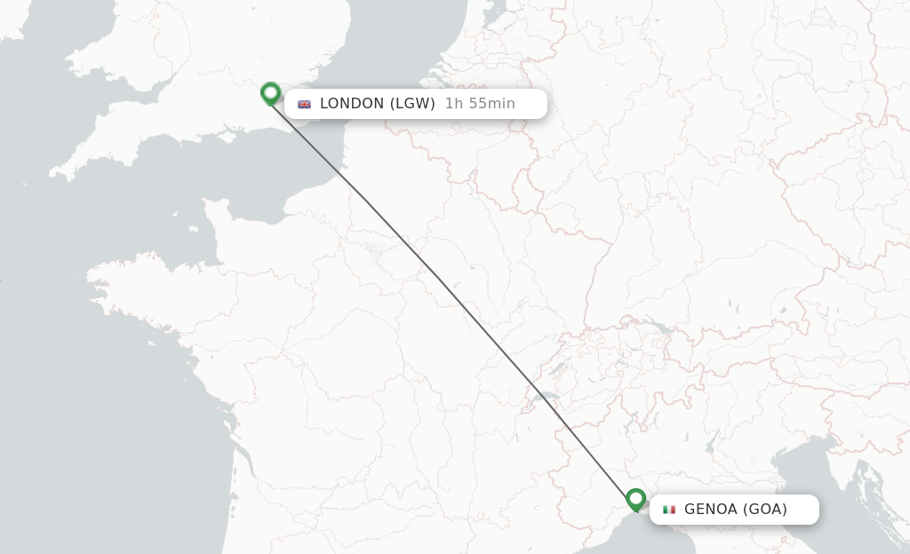 Flights from Genoa to London route map