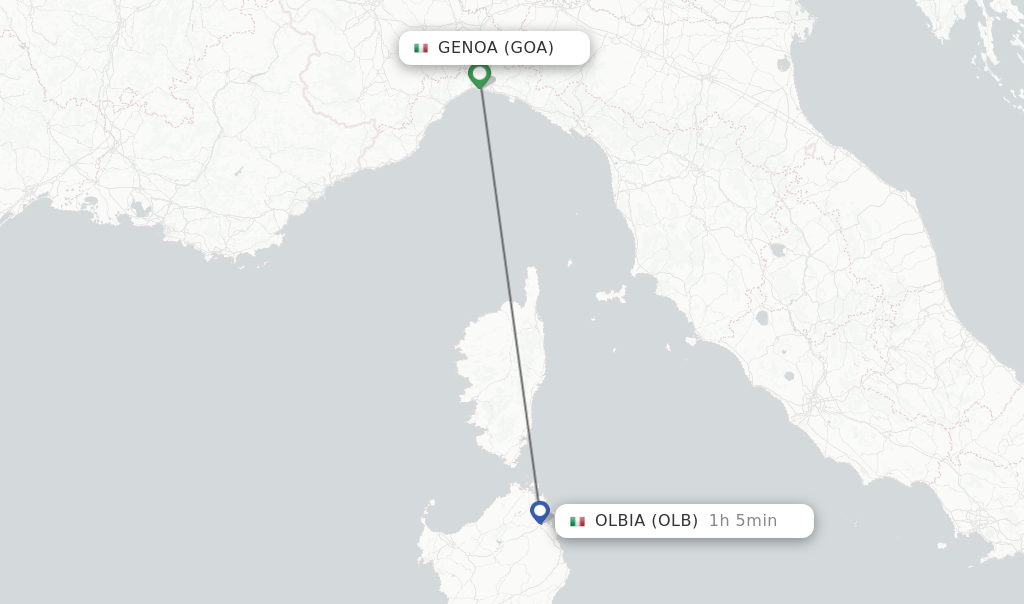 Flights from Genoa to Olbia route map