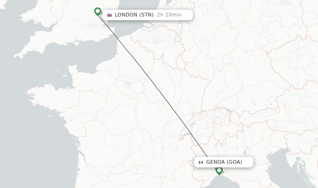 Flights from Genoa to London route map
