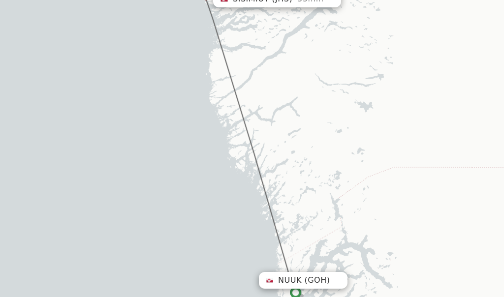Flights from Nuuk to Sisimiut route map