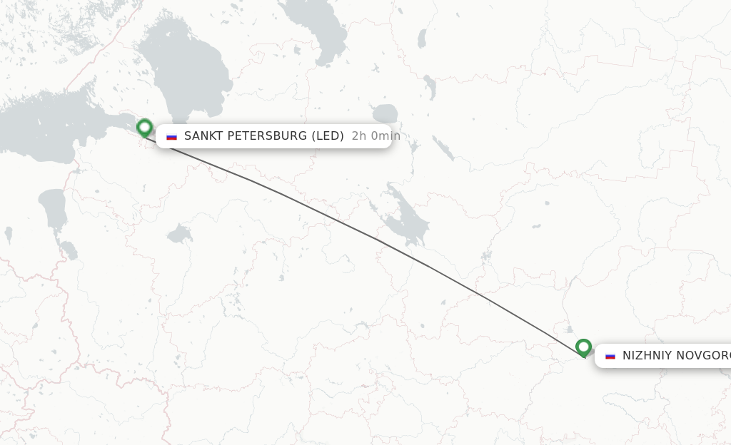 Flights from Nizhniy Novgorod to Saint Petersburg route map