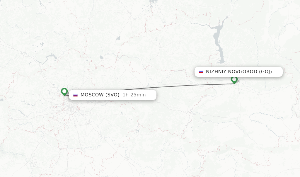 Flights from Nizhniy Novgorod to Moscow route map
