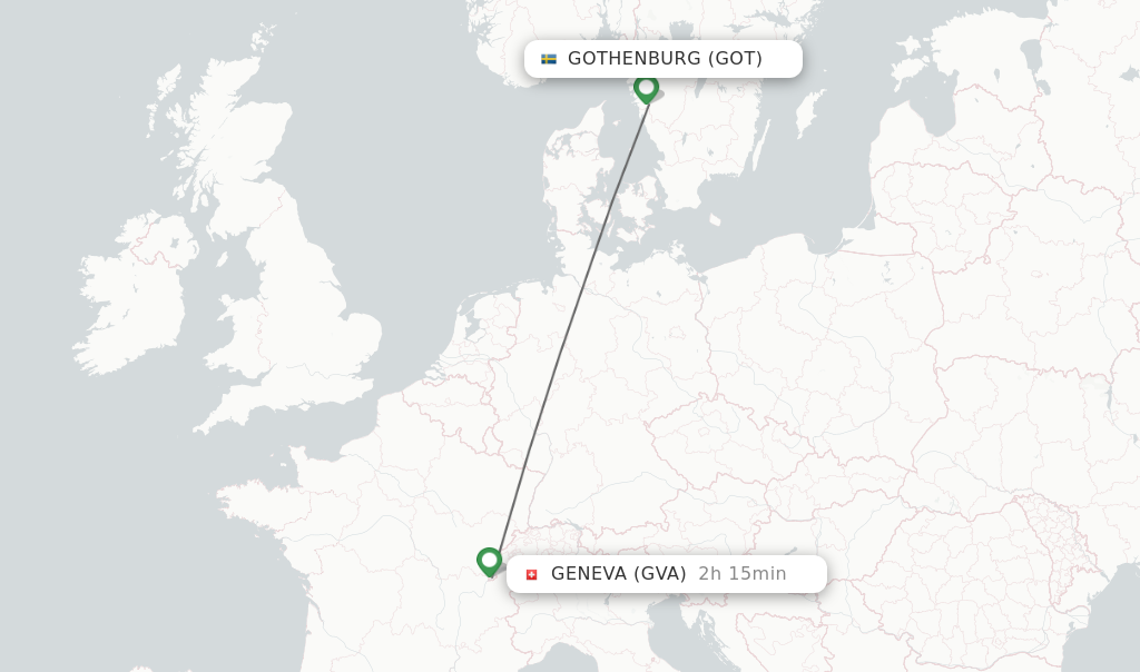 Flights from Gothenburg to Geneva route map