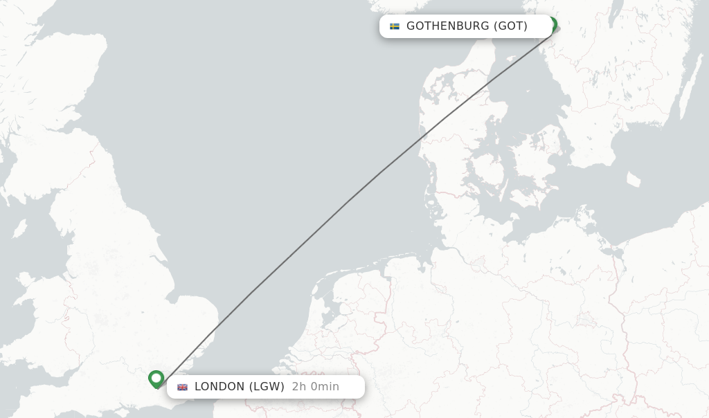 Flights from Gothenburg to London route map