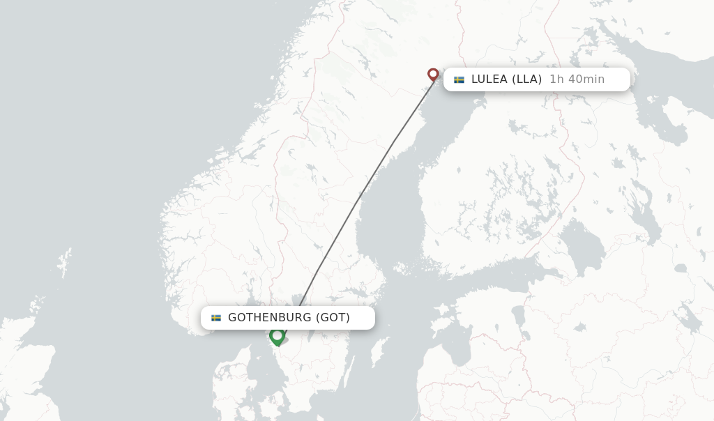 Flights from Gothenburg to Lulea route map
