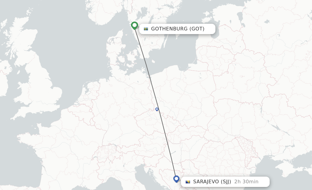 Flights from Sarajevo to Gothenburg route map