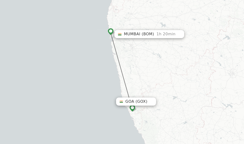Flights from Mumbai to Goa route map