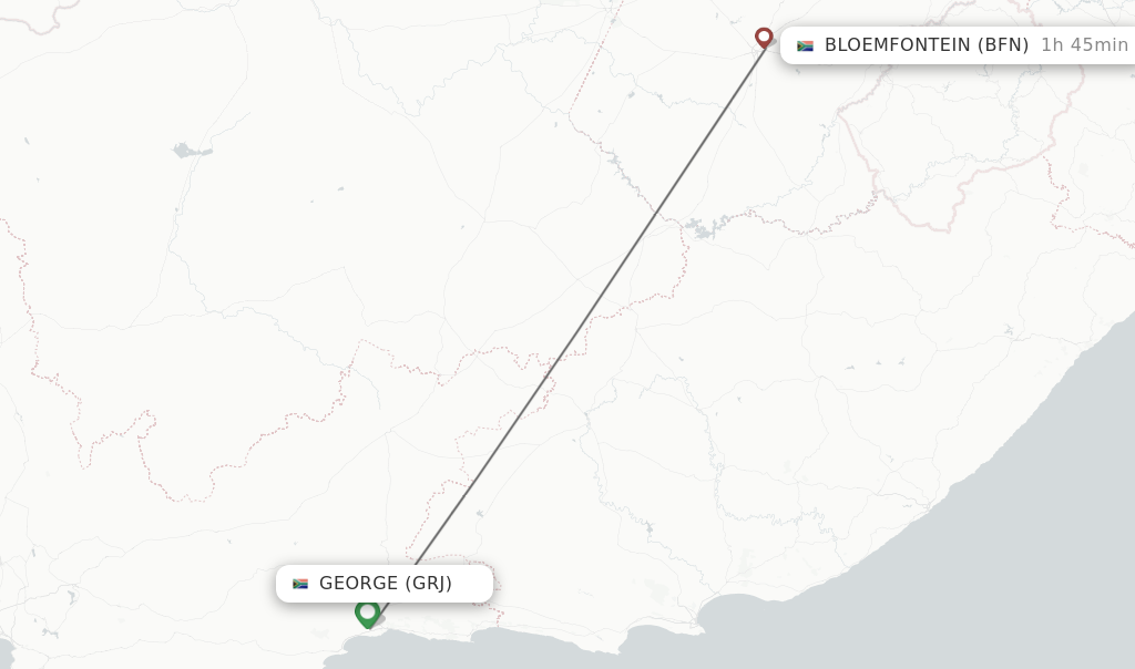 Flights from George to Bloemfontein route map