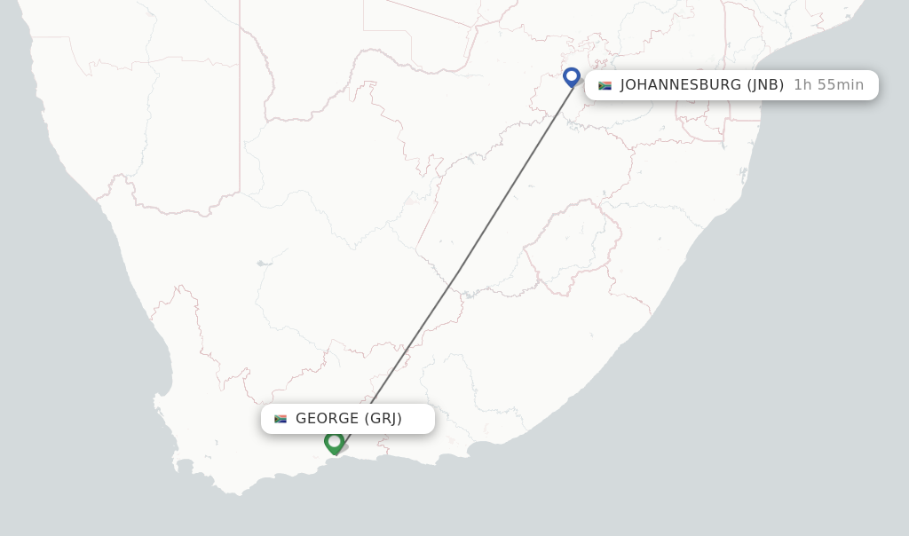 Flights from George to Johannesburg route map
