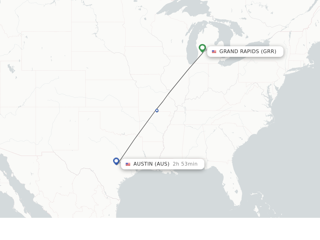 Flights from Grand Rapids to Austin route map